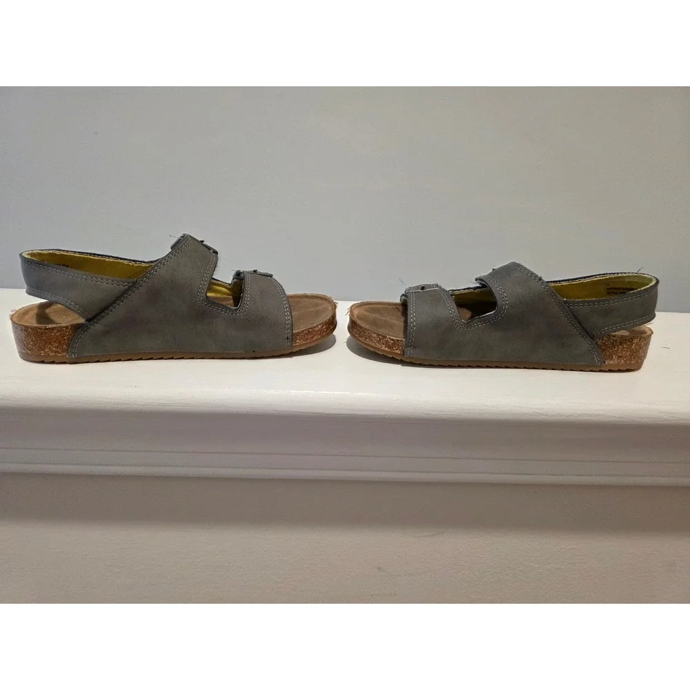 Kid's sz 11 Grey Faux Leather Cork Footbed Sandals Buckle Slingback Granola
